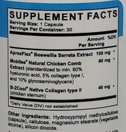 Arthrozene Ingredients Label