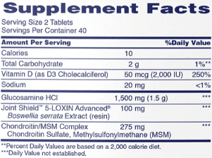Osteo Bi Flex Ingredients Label