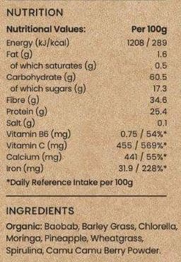 Rheal Superfoods Ingredients Label
